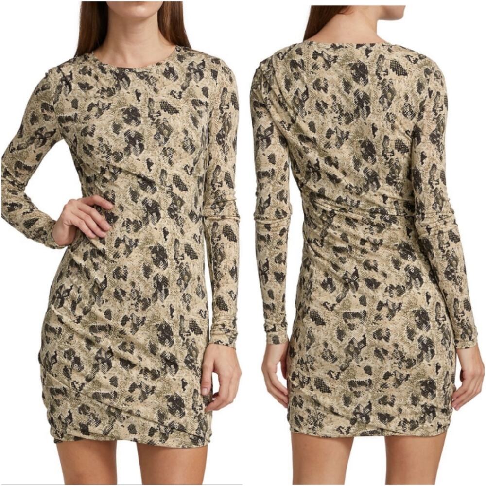 Rag & Bone NWT Poppy Draped Mini Dress Animal Print Size S Long Sleeve Snakeskin